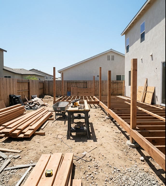 LA backyard mid-construction — raw site