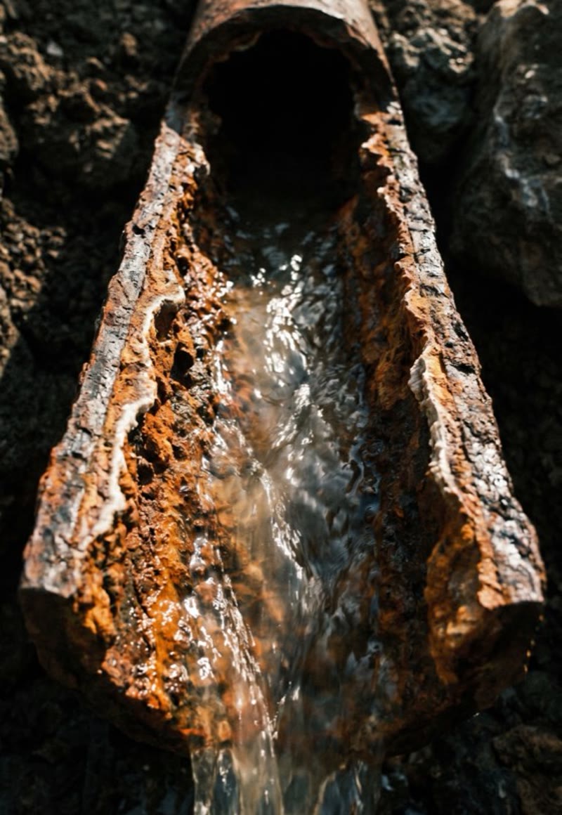 Cutaway of a rusty water pipe with flowing water — Elite Water Systems brand film by BQ Productions